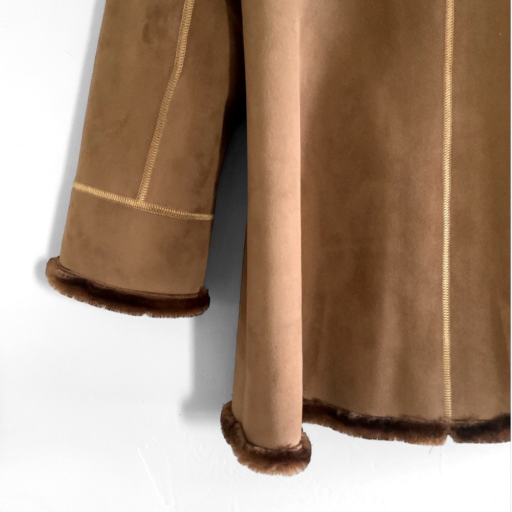 Dennis Basso VTG Faux Suede / Fur Mid-Length Brown Coat Jacket Womens Size Large - Picture 6 of 16